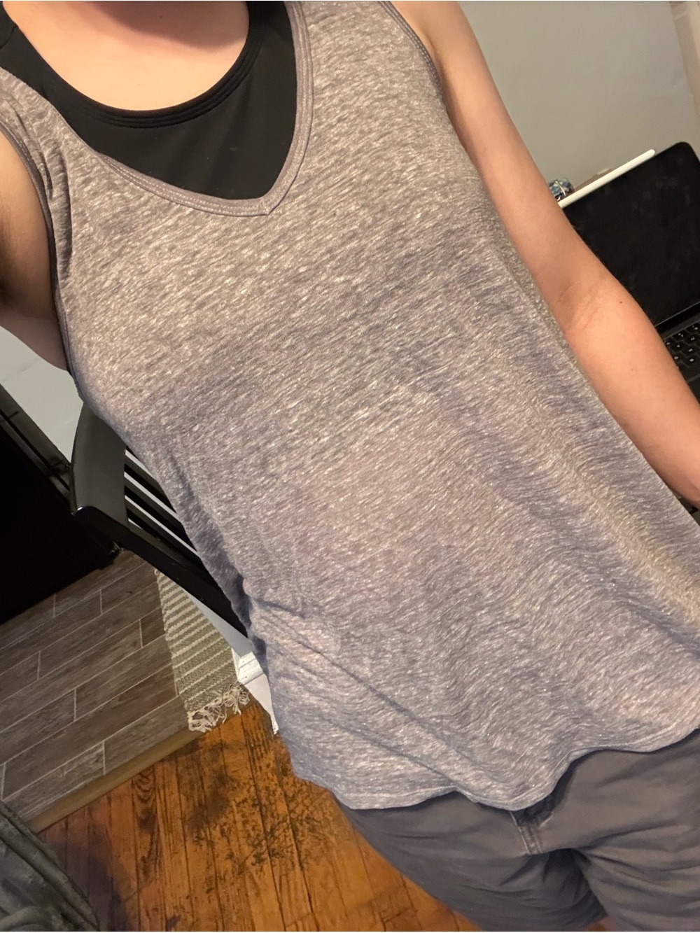 Semi-Sheer Gray V-Neck Tank Top